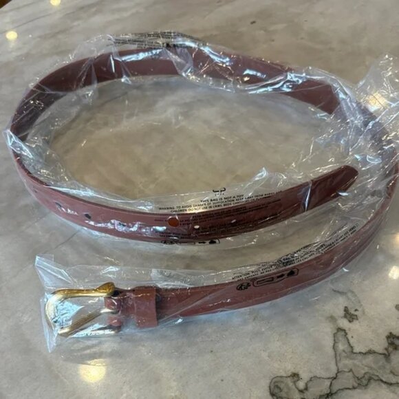 New Frye 100% leather 25MM flat strap loop cognac brown gold hardware belt S/M main image 9